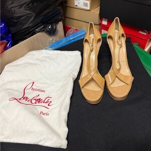 Christian Louboutin Camel Peep-Toe Heels